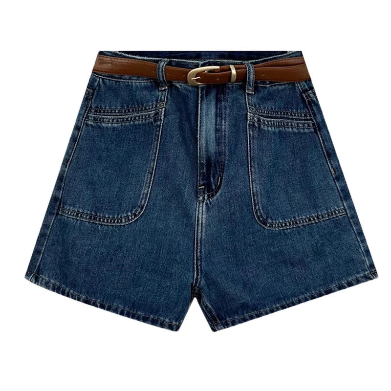 Rovioo Vintage Wide-Leg Denim Shorts